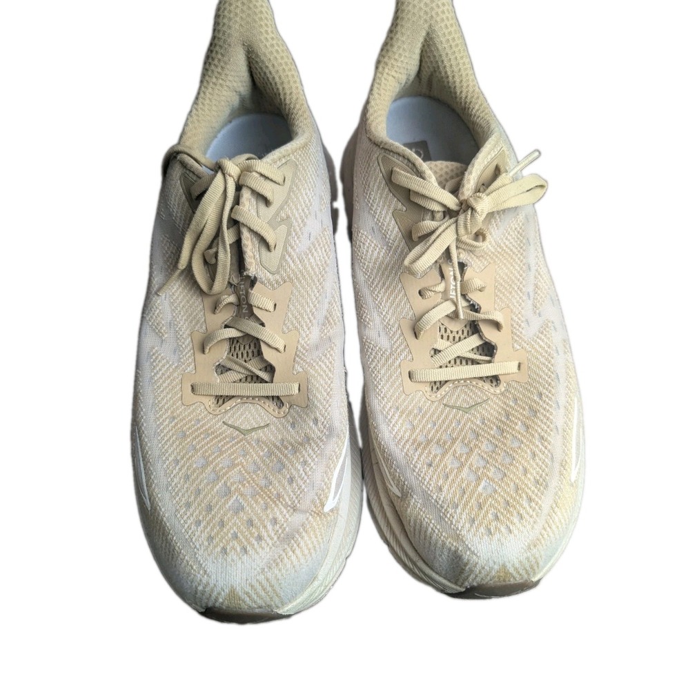HOKA Clifton 9 Running Shoes Men's US 12.5D Beige Oatmeal Athletic Road Sneakers